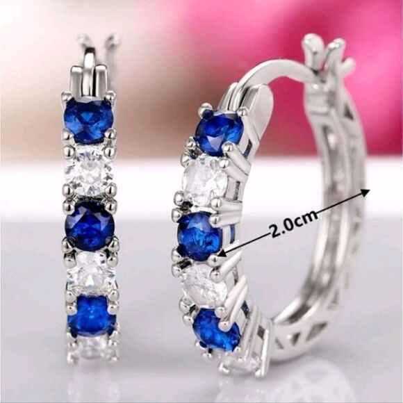 LUXURY BLUE DIAMOND Hoop EARRINGS - Picture 4 of 6